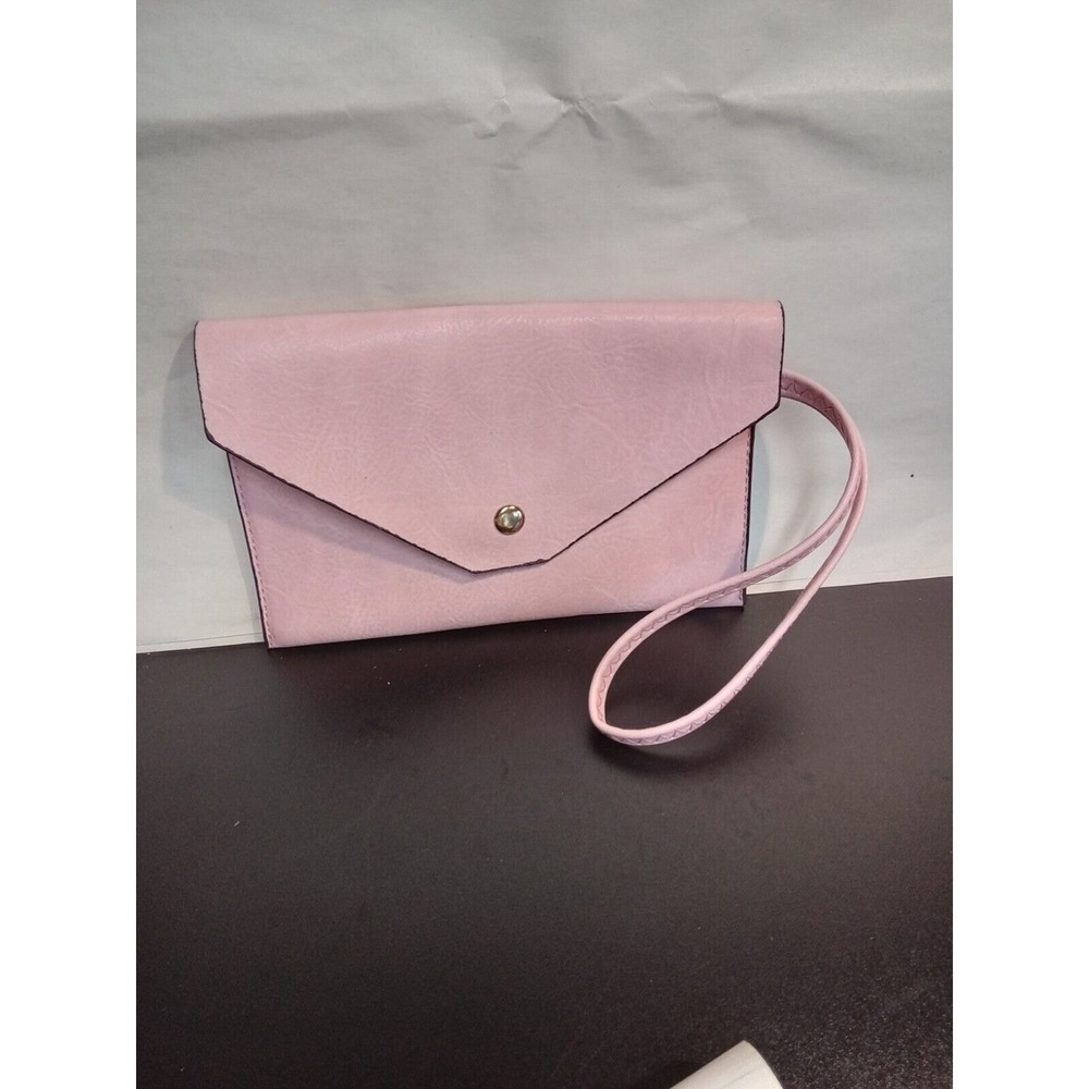 Light Pink Faux Leather Envelope Wristlet Clutch Bag with Magnetic Snap Closure